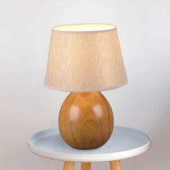 Lampe à Poser Loxur, H 35 cm, Beige/aspect Bois
