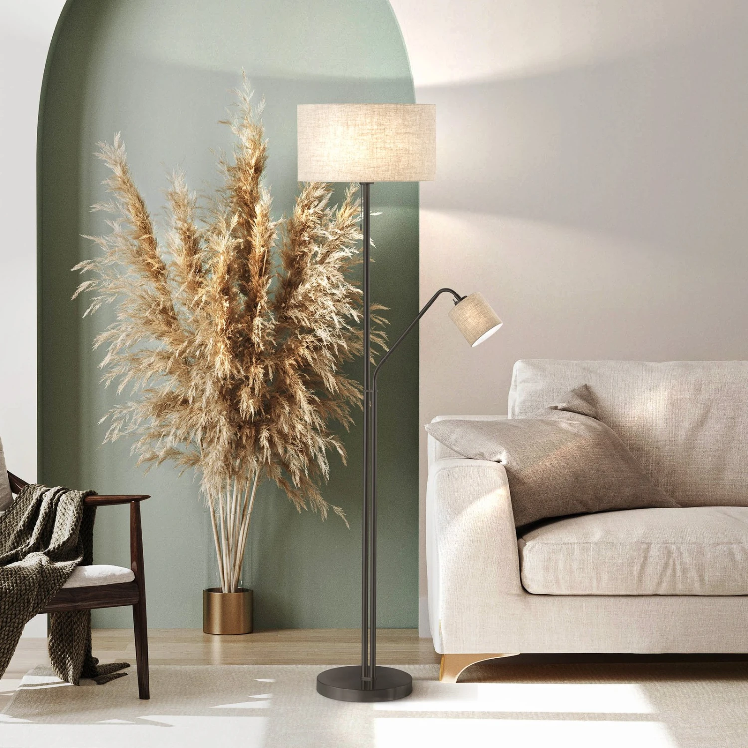 Lampadaire Lotti Avec Liseuse, Abat-jour En Tissu 3 Lampadaire Lotti Avec Liseuse, Abat-jour En Tissu