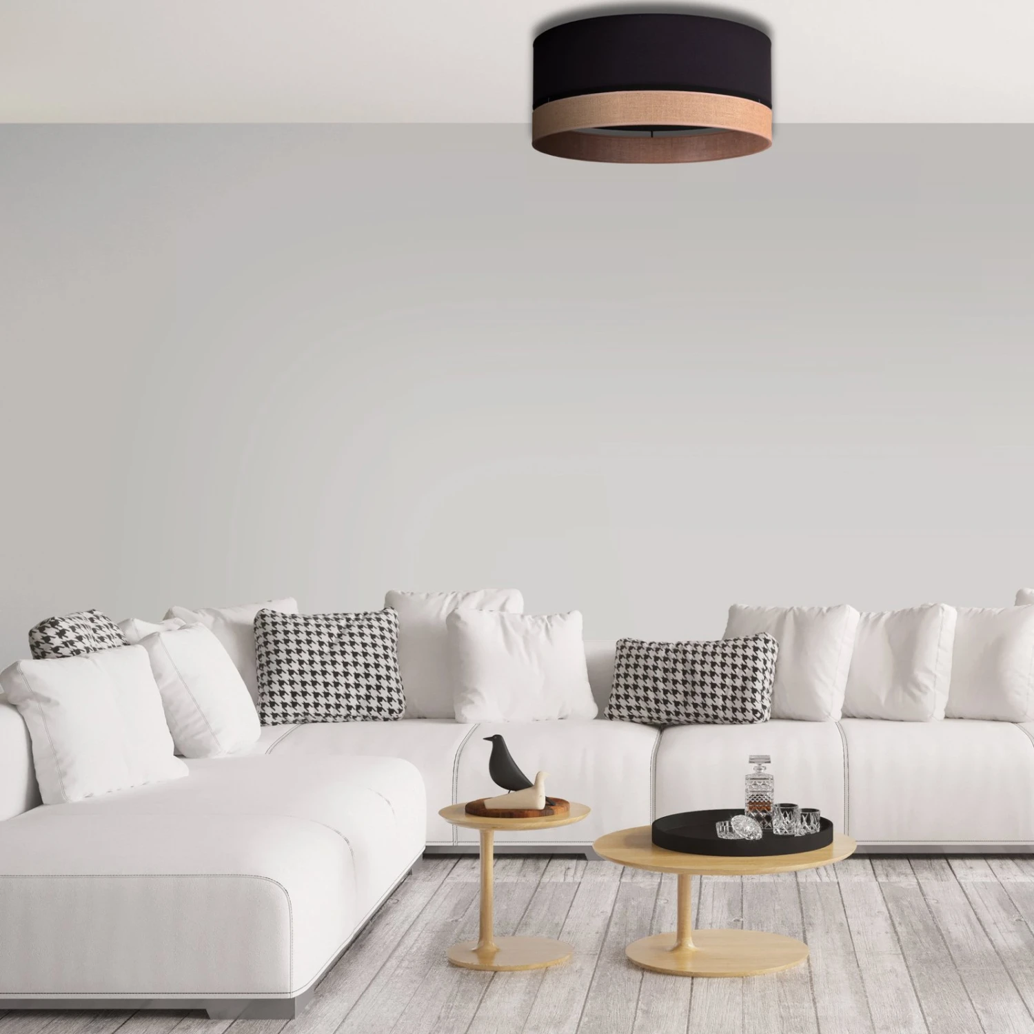 Euluna Levo Plafonnier, Ø 60 cm, Jute/noir 4 Euluna Levo Plafonnier, Ø 60 cm, Jute/noir – Image 2