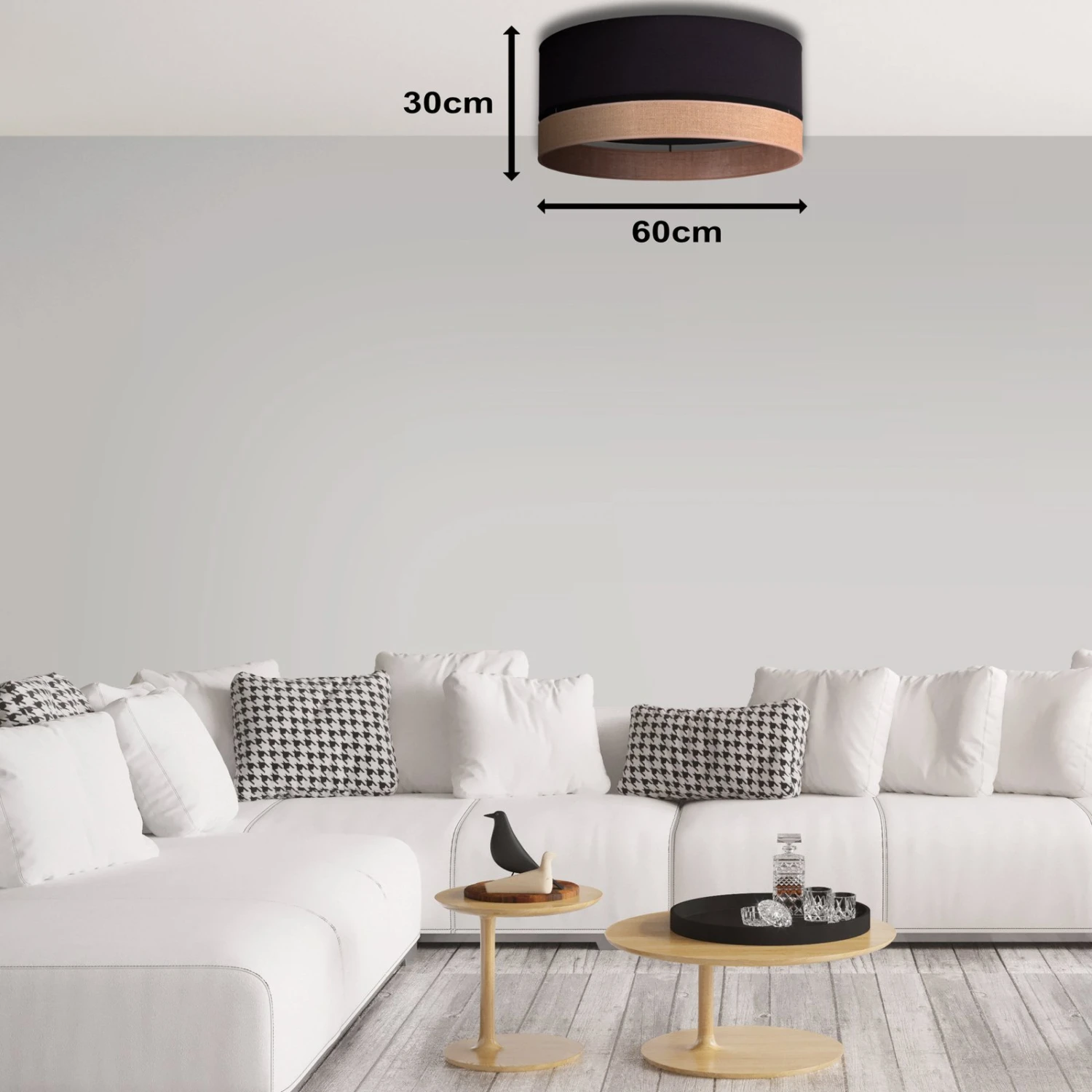 Euluna Levo Plafonnier, Ø 60 cm, Jute/noir 7 Euluna Levo Plafonnier, Ø 60 cm, Jute/noir – Image 5