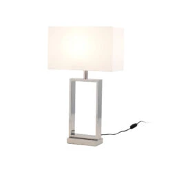 Lampe à Poser Sprazzo, Pied Argenté, Tissu Blanc