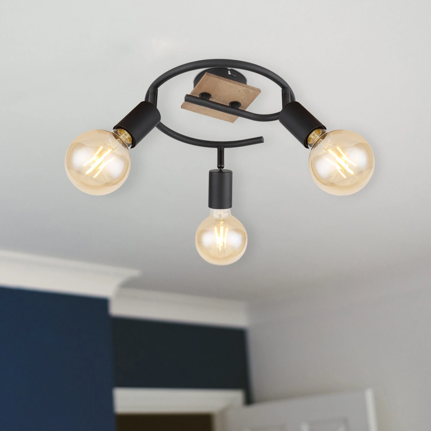 Globo Plafonnier Martha Avec Bois, Spirale, à 3 Lampes 4 Globo Plafonnier Martha Avec Bois, Spirale, à 3 Lampes – Image 2