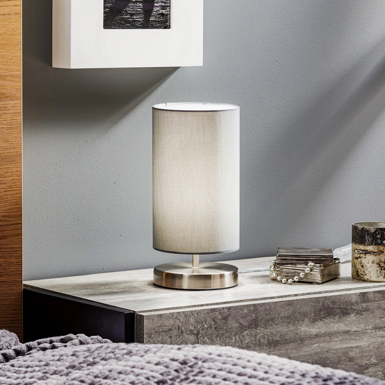 BRILLIANT Lampe à Poser Clarie Avec Abat-jour Tissu Gris 3 BRILLIANT Lampe à Poser Clarie Avec Abat-jour Tissu Gris