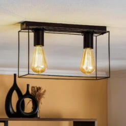 Plafonnier Trap, Noir, à Deux Lampes