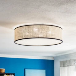 Plafonnier Tubo, Abat-jour Tissu, Beige, Ø 48 cm