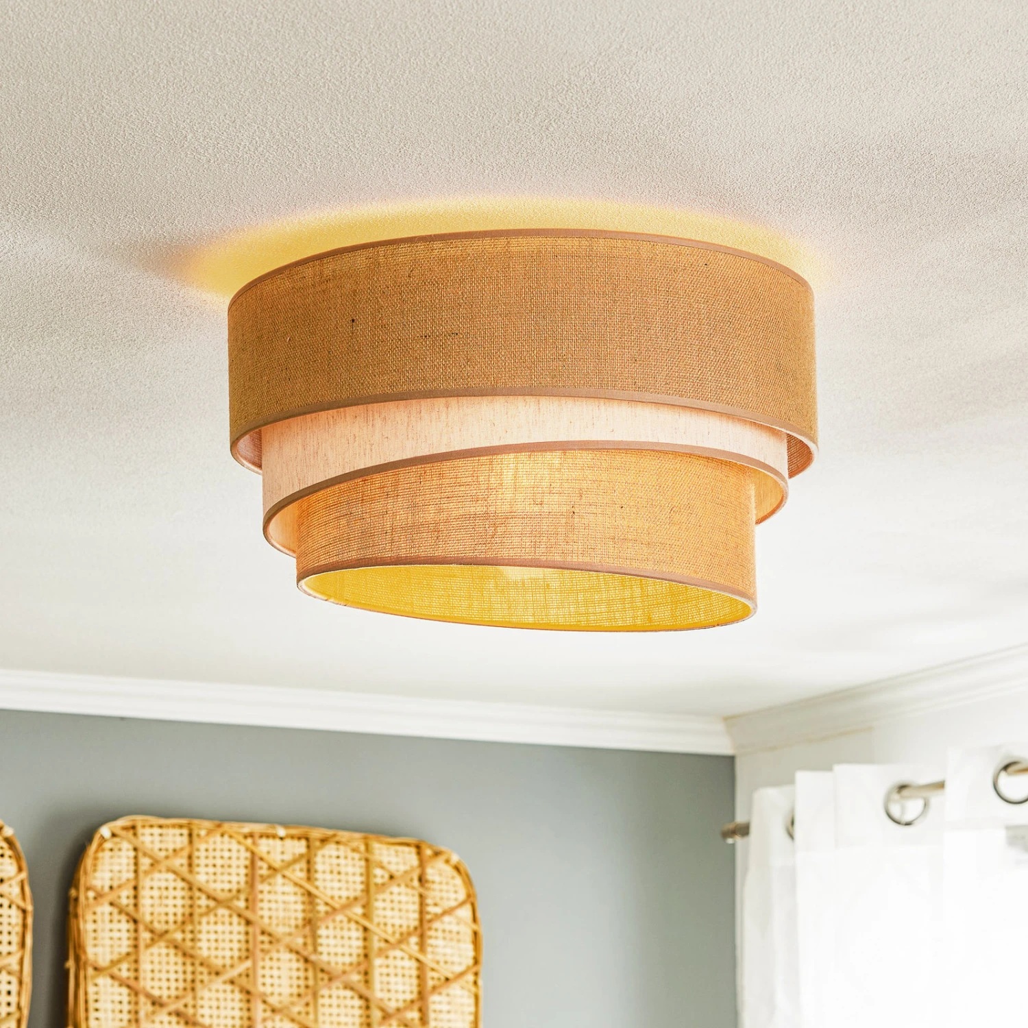 Plafonnier Trio Jute, Brun Nature/blanc, Ø45cm 4 Plafonnier Trio Jute, Brun Nature/blanc, Ø45cm – Image 2