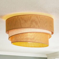 Plafonnier Trio Jute, Brun Nature/blanc, Ø45cm