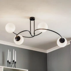 Plafonnier Selbi 4 En Noir Avec Sphères De Verre