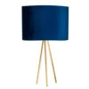 Lampe à Poser Monaco, Trépied Doré, Velours Bleu -Sélectionnez Les Magasins D'Éclairage 6089384