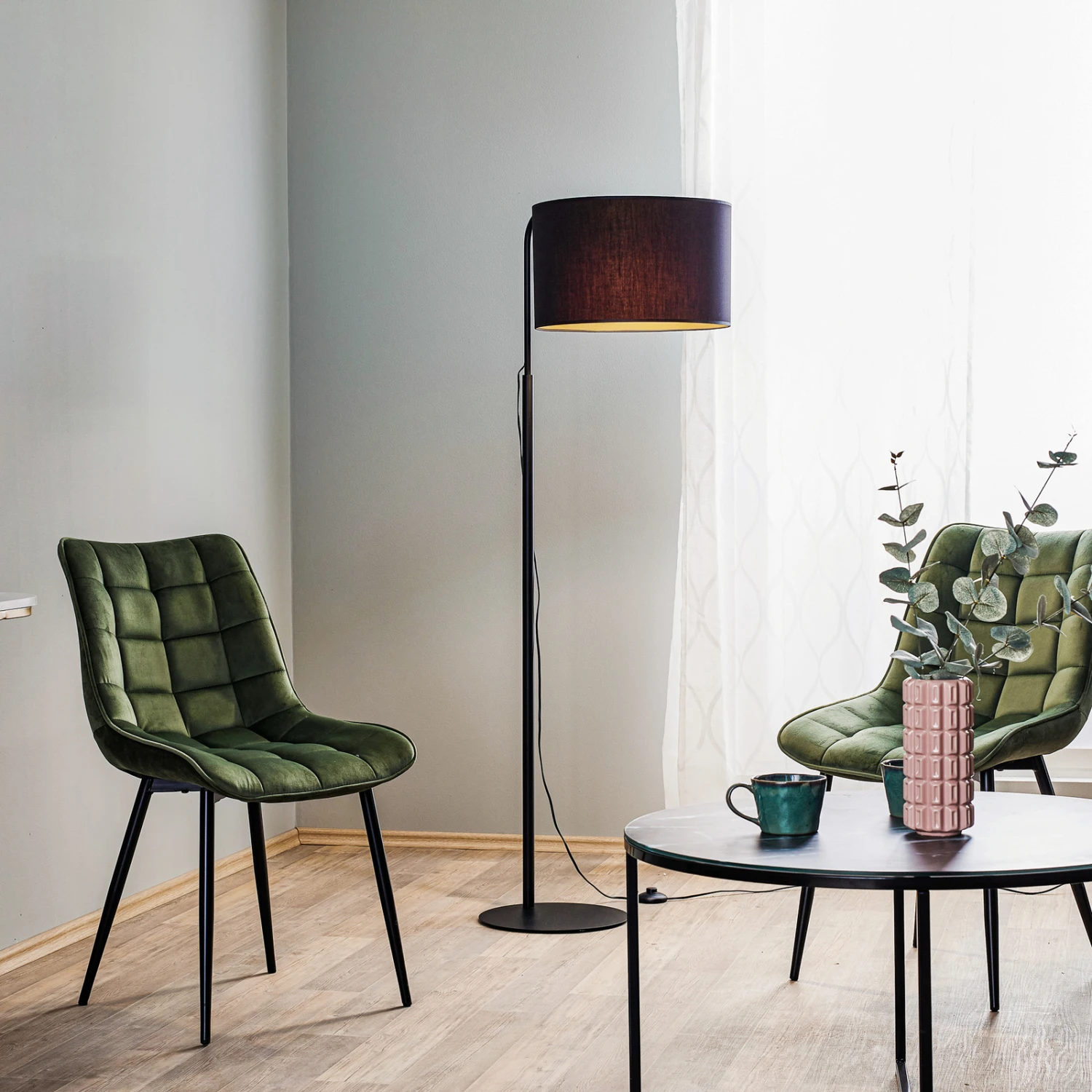 Lampadaire Soho, Cylindrique, Arqué, Noir/doré 4 Lampadaire Soho, Cylindrique, Arqué, Noir/doré – Image 2