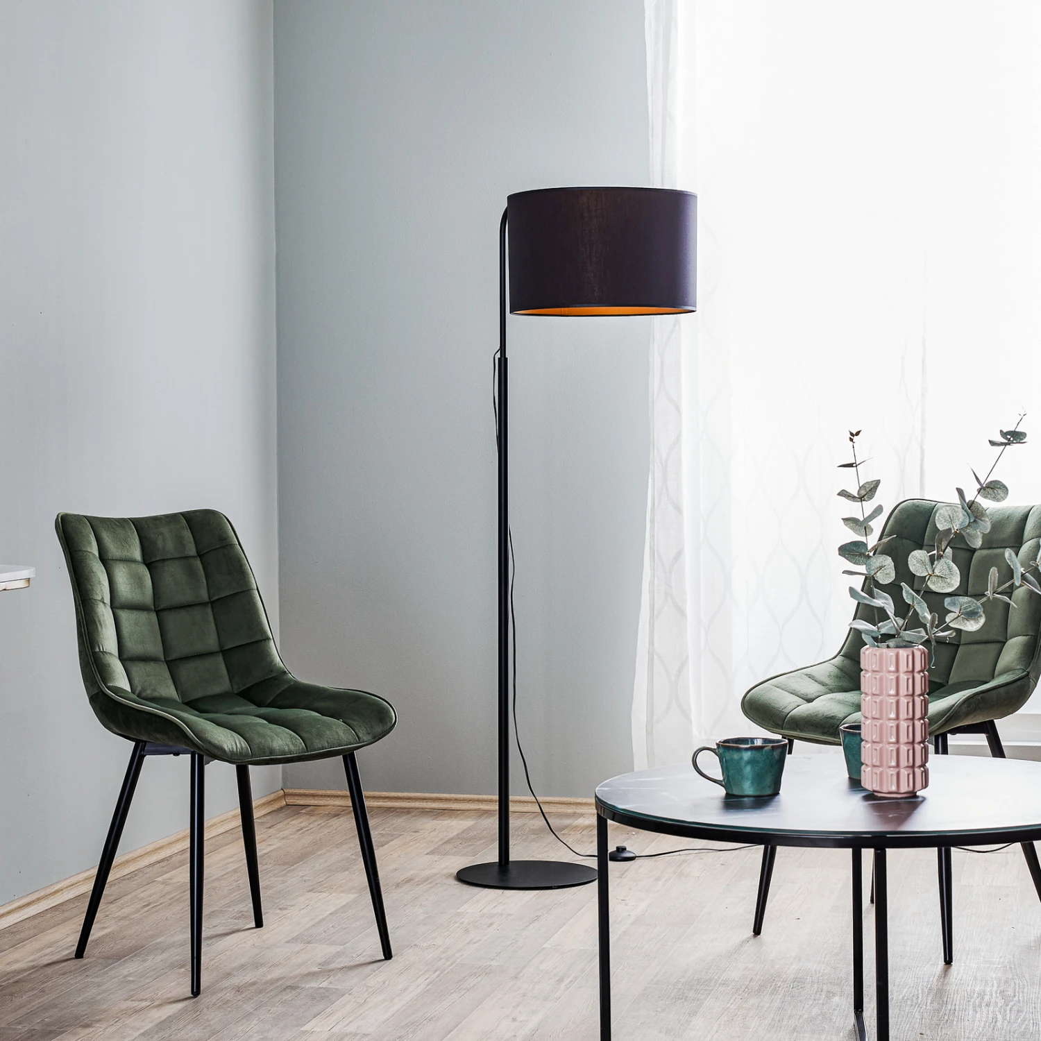 Lampadaire Soho, Cylindrique, Arqué, Noir/doré 5 Lampadaire Soho, Cylindrique, Arqué, Noir/doré – Image 3