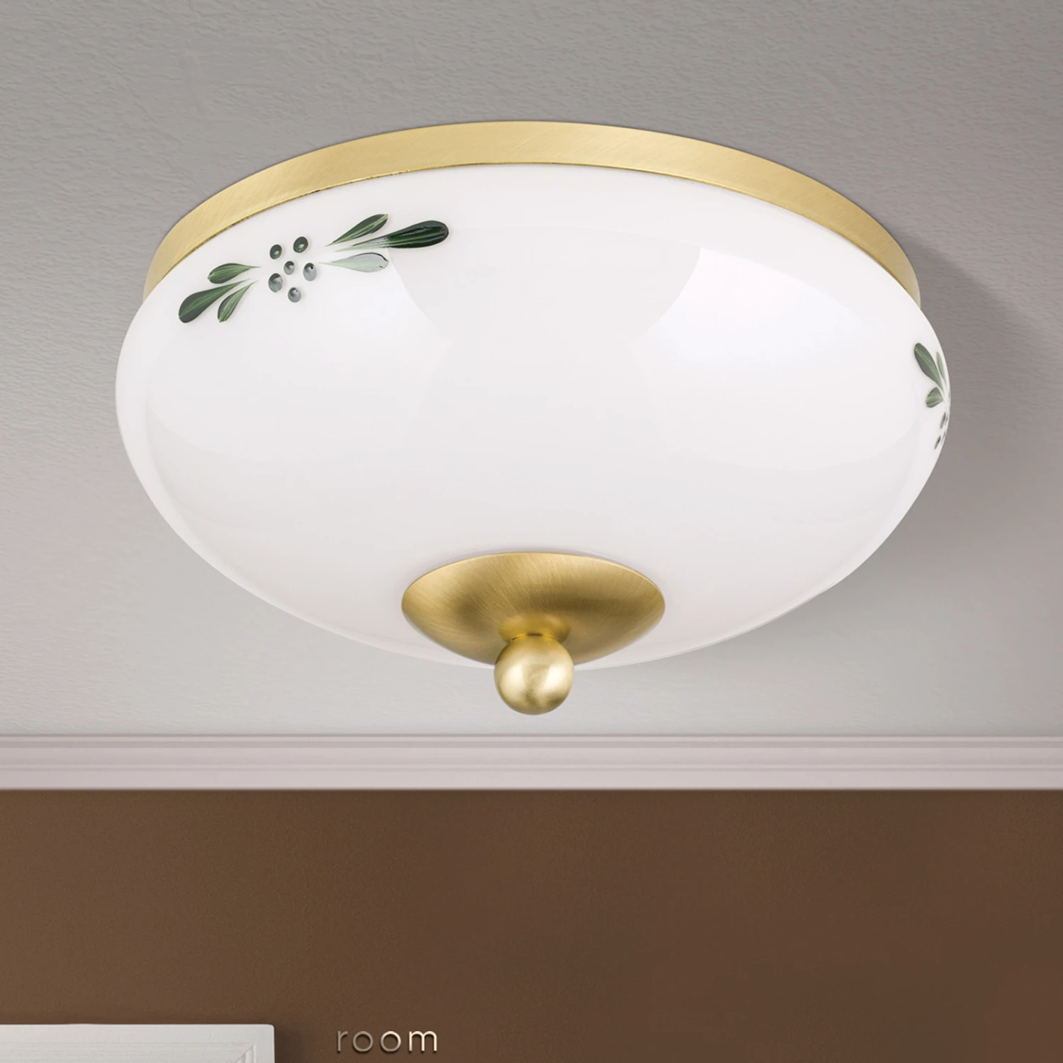 Plafonnier Rustique Laiton Vert Opale Ø 21 Cm 6 Plafonnier Rustique Laiton Vert Opale Ø 21 Cm – Image 4