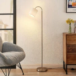 Lindby Manu Lampadaire, Tissu, 1 Lampe, Blanc
