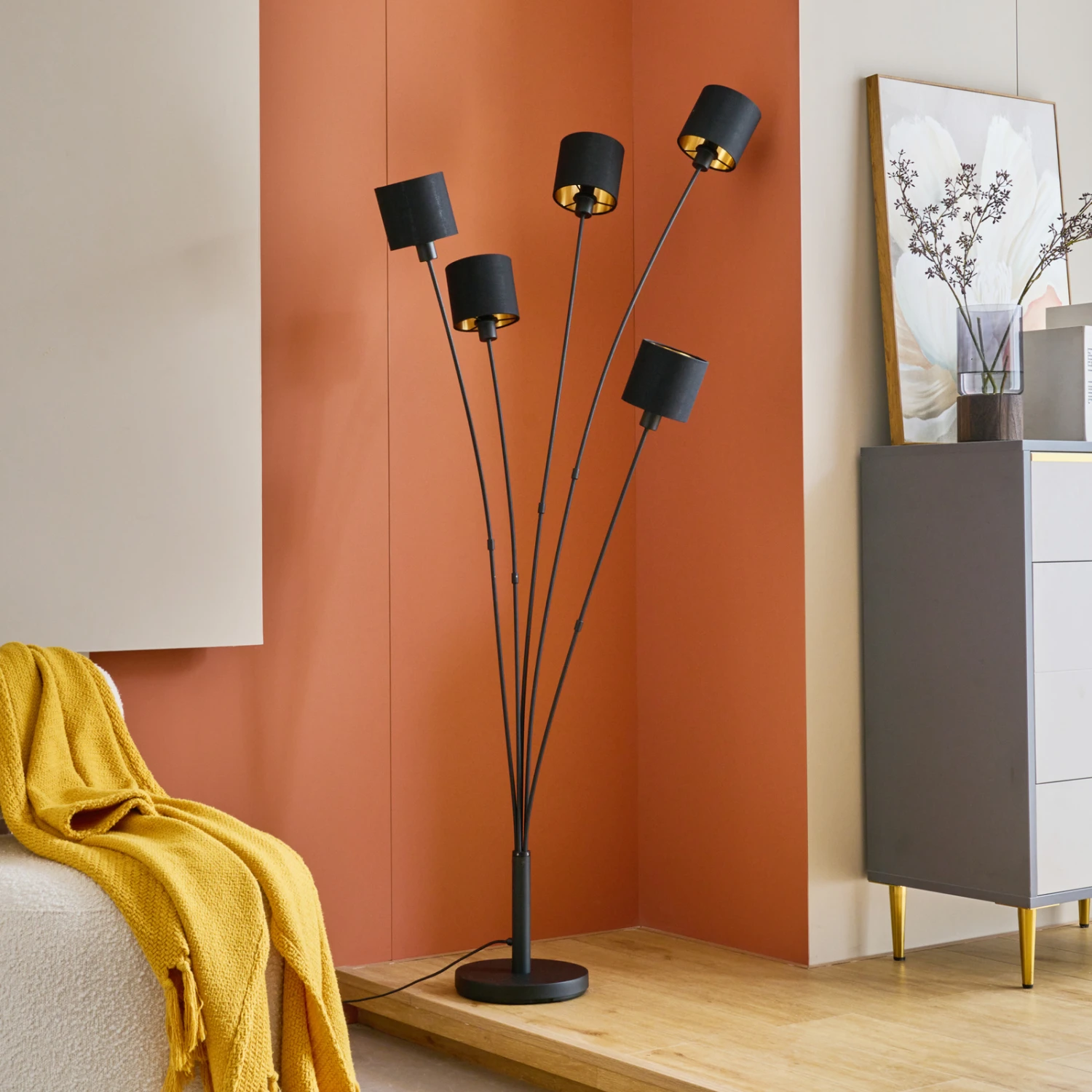 Lindby Kyden Lampadaire, à Cinq Lampes, Noir 4 Lindby Kyden Lampadaire, à Cinq Lampes, Noir – Image 2