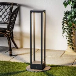 Lucande Borne Lumineuse LED Carlota, Gris Foncé, 65 cm