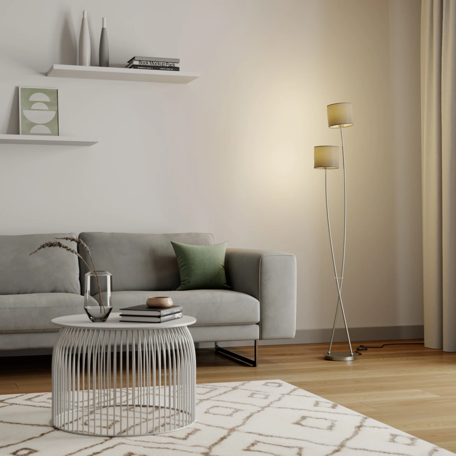 Lucande Juljana Lampadaire, 2 L., Abat-jour Tissu 4 Lucande Juljana Lampadaire, 2 L., Abat-jour Tissu – Image 2