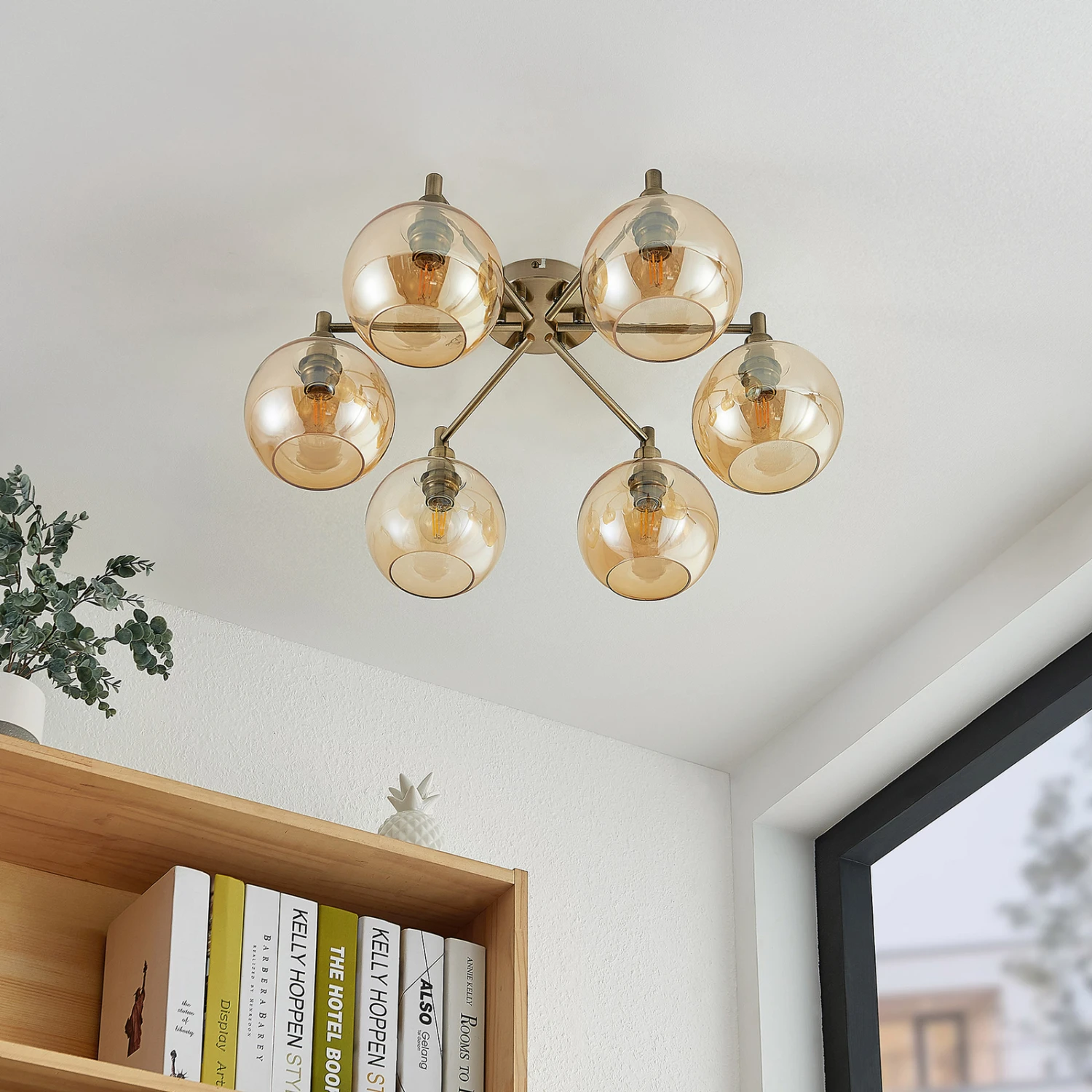 Lindby Jemissa Plafonnier, à 6 Lampes, Ambre 4 Lindby Jemissa Plafonnier, à 6 Lampes, Ambre – Image 2