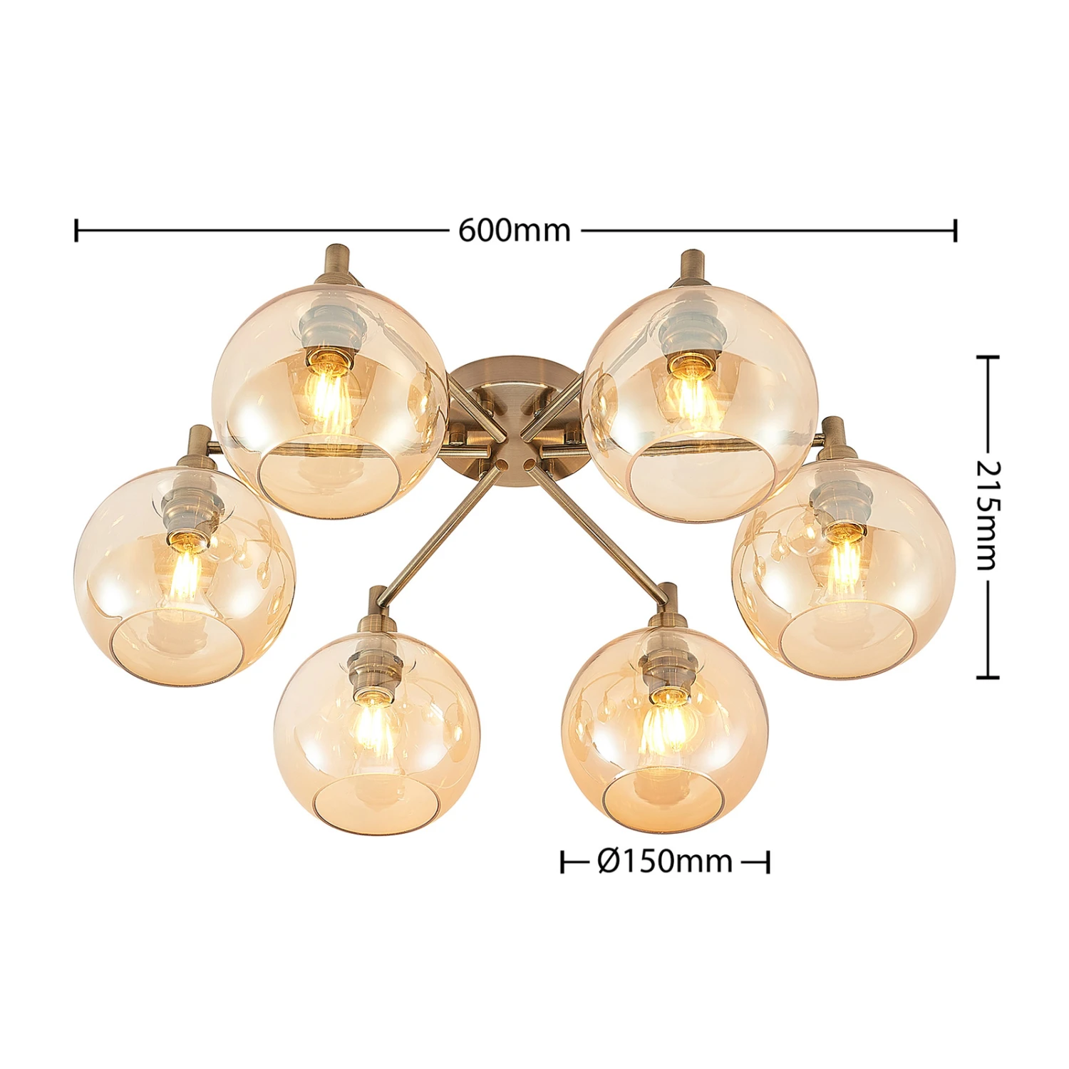 Lindby Jemissa Plafonnier, à 6 Lampes, Ambre 6 Lindby Jemissa Plafonnier, à 6 Lampes, Ambre – Image 4
