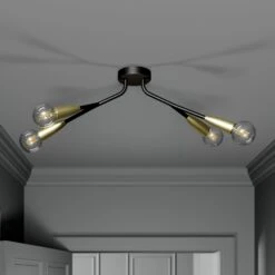 Lucande Carlea Plafonnier à 4 Lampes, Noir-laiton -Sélectionnez Les Magasins D'Éclairage 9639207 2