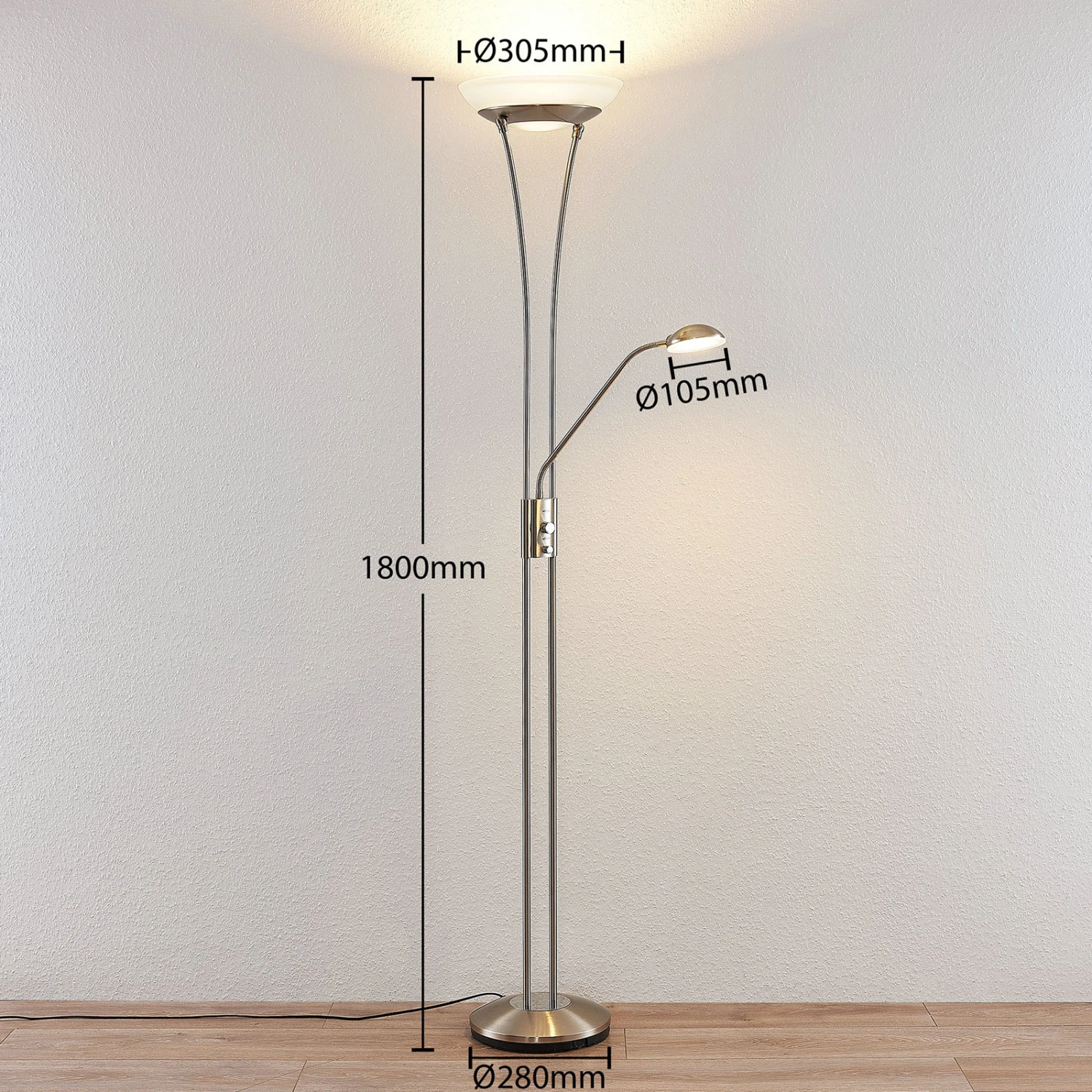 Lampadaire Indirect LED Amadou Liseuse, Nickel 5 Lampadaire Indirect LED Amadou Liseuse, Nickel – Image 4